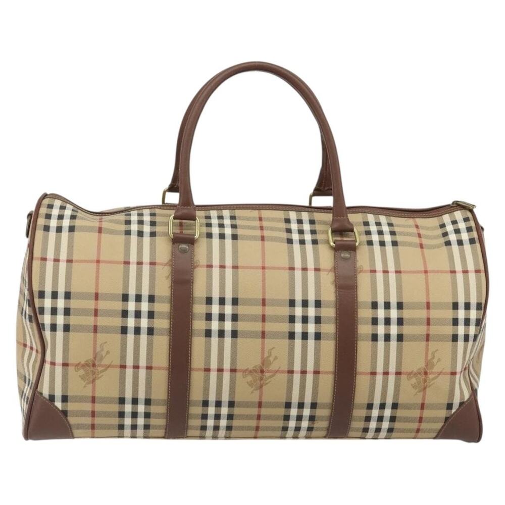 Burberry Nova Check Coated Canvas Boston Bag Beige